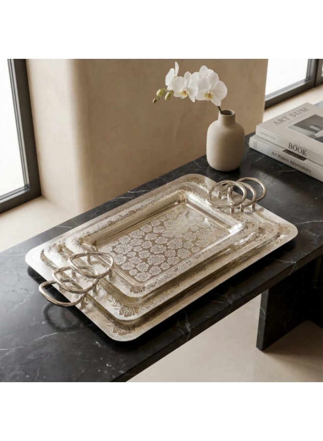 Si Bonne Luxury Rectangular Decorative Serving Tray with Floral Pattern and Metal Handles, Elegant Display Tray - Image 3